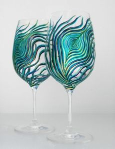 Peacock feather wine glasses